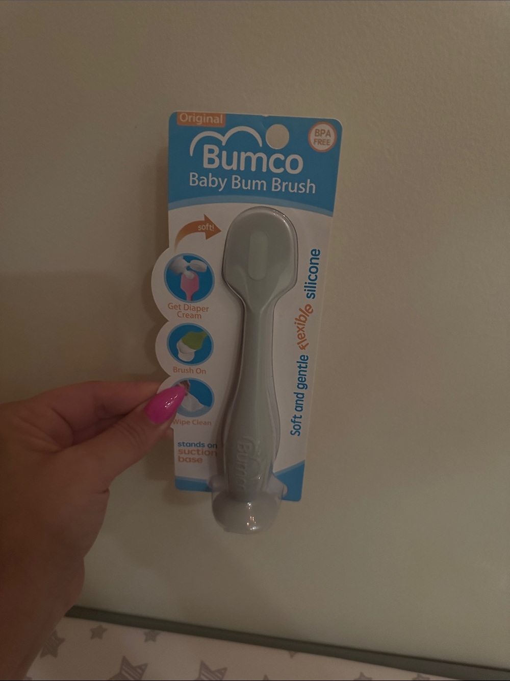 New Bumco Baby Bum Brush - Soft Silicone Baby Brush in Light Gray